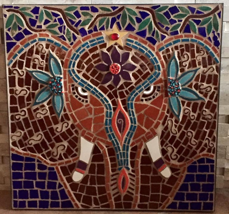 Mosaic of a colorful elephant design