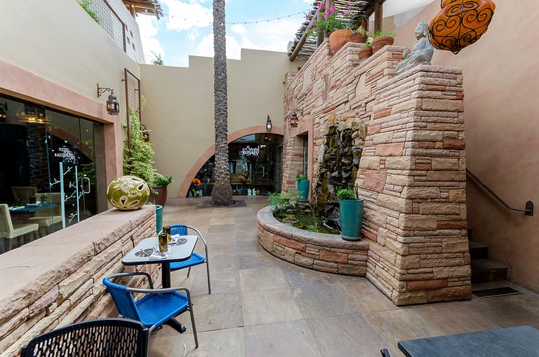Charming courtyard with stone fountain