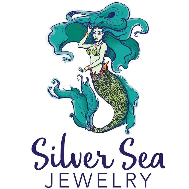 Illustrated mermaid with Silver Sea Jewelry text